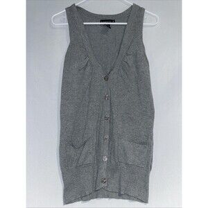 Rampage Vintage Y2K Sleeveless Sweater Cardigan Vest Tank Top Grey Preppy W, Med